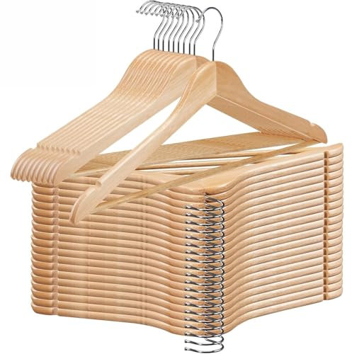 Kleiderbügel Holz 20er Set – Holzbügel aus Massivholz mit Hosensteg, Kerben & 360° Haken für Anzüge, Hemden & Jacken