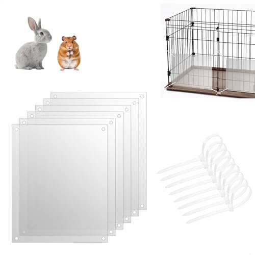 Haustierkäfig-Einlage, 6 Stück Transparente Haustierkäfig Einlage PVC Haustierkäfigeinlage 26 x 21 cm Haustierkäfig-Schutzeinlagen mit 100 Kabelbindern für Kaninchen Meerschweinchen Hamster Laufstall