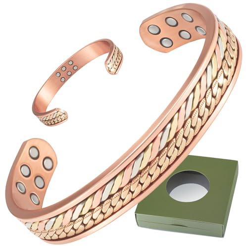 Wollet Kupferarmband für Männer, Manschettenarmband für Männer, gewebtes Magnetarmband mit 18 starken Magneten im Inneren, mit Geschenkbox (CPB-2805 * 18)