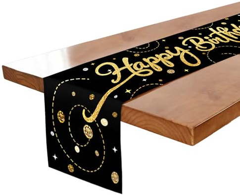 wadafen Geburtstagsdeko Tischläufer Geburtstag Schwarz Gold 180 x 35 cm