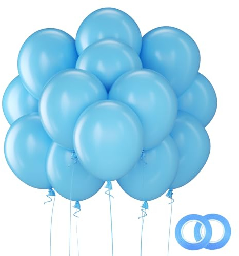 Matt Hellblaue Luftballons 12 Zoll, 100 Stück Vakuumverpackte Partyballons aus 100% Naturlatex, Heliumtaugliche Luftballons für Baby-Shower, Geburtstag, Taufe, Frühlingsfest & Deko