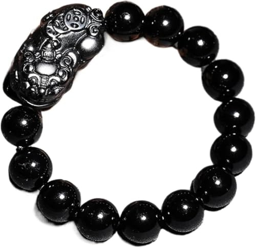Schwarzes Obsidian Armband, Piyao Lucky Charm Wealth Armband Tiger Augenstein Chakra Amulett Lucky Wealth Ward Geld Viel Glück, Stil B, 18mm
