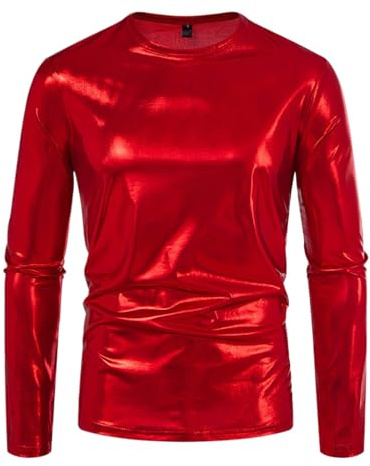 2024 Neue Herrenfarbe Mode Helle Langarm T-Shirt Basis (Red, XXL)