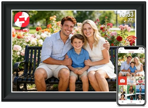 64 GB FRAMEO 10,5 tums digital bildram WiFi Smart 1 920 x 1 280 FHD pekskärm IPS, autorotation, stöd SD-kort på USB-enhet, 2,4/5 GHz, appkontroll via Frameo, perfekt för familjer