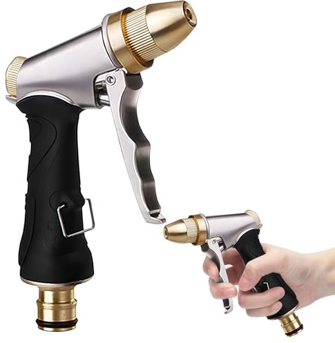 Pistolet eau Jardin,Pistolet à Eau Haute Pression,Pistolet d‘arrosage en métal,avec Buse Rotative Réglable en Laiton,Utilisé pour Lavage de Voiture,Irrigation de Jardin