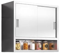 MTSYXYM Hängeschrank Küche Edelstahl - Wandschrank mit Schiebetüren & Verstellbaren Ebenen - Mehrzweckschrank für Bad & Gastronomie - 304 Edelstahl(80x30x70cm)