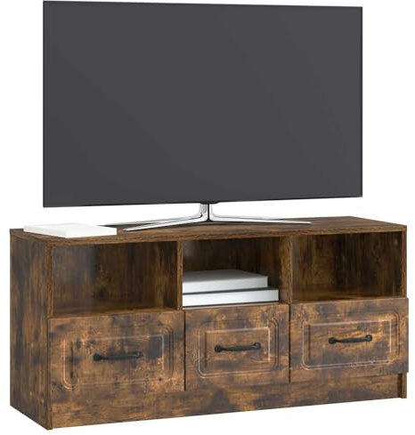 vidaXL TV-Schränk Geräucherte Eiche 102 x 34,5 x 47 cm Holzwerkstoff, Moderne Wohnzimmereinheit, stylischer TV-Schrank mit Metallgriffen, viel Stauraum, flaches Design