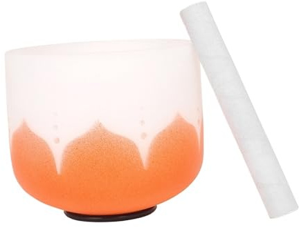 Crystal Singing Bowl 8 Inch Crystal Singing Bowl Note C B D G Frosted Quartz Yoga Sound Healing，Orange Note D