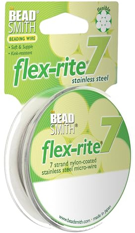 The Beadsmith Flex-Rite Beading Wire - 7-Strand Nylon-Coated Stainless-Steel Wire, 0.020 (0.50 mm) Dia, Clear, 30 ft Spool, Durable Necklace & Bracelet String, For Jewelry Making Supplies