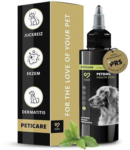 Peticare Cane Lozione Contro Dermatite, Eczema - Trattamento Speciale per Cani con Reazioni Allergiche, Elimina Il Prurito, Contrasta la Pelle Secca del Cane - petDog Health 2100