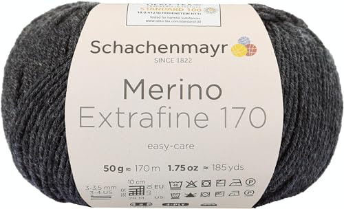 Schachenmayr Merino Extrafine 170 9807551-00098 anthrazit meliert Handstrickgarn, Schurwolle