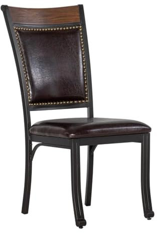 Powell Furniture Franklin Metal and Faux Leather Dining Chairs with Wood Accented Nailheads-Set of 2, Dark Brown