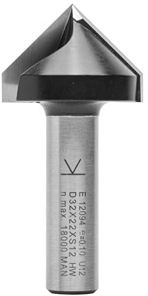 ENT 12094 Fraise à rainurer en V et fraise à écrire, Arbre (S) 12 mm, Diamètre (D) 32 mm, NL 23,5 mm, E 90°, SL 40 mm, en métal dur, Défonceuses pour le travail du bois