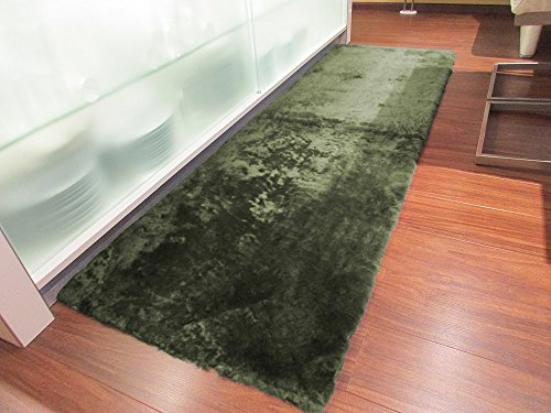 Reissner Lammfelle | FP-140-GRU | Hochwertiger Fell Teppich Bettvorleger Couchauflage | Echtes Merino Schaffell | rechteckig 140x60cm grün