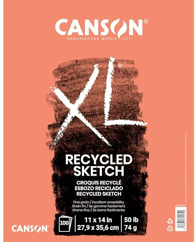 Canson XL Series Recycled Sketch Pad, 11” x 14”, Fold-over Cover, 100 Sheets (100510923)
