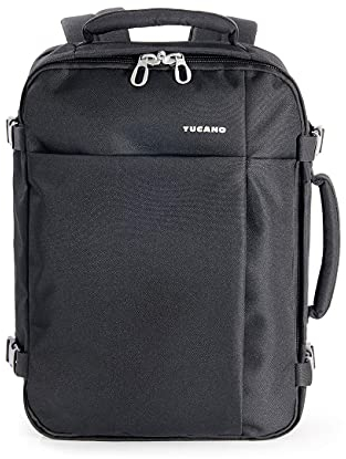 Tucano-Tugò-zaino da viaggio cabinabile. Vano laptop 13.3/laptop 15.6/MacBook 12/MacBook Air 13/MacBook Pro 13/MacBook Pro 15. Materiale tecnico. Schienale ergonomico Nero