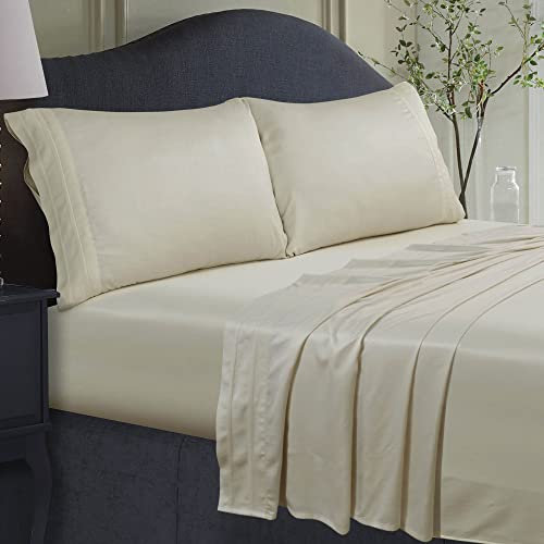 Tribeca Living BAMB300SSCKIV Spannbetttuch-Set, Fadenzahl 300, Viskose aus Bambus, tief, Cal Kingsize, elfenbeinfarben