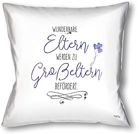 Stylotex Kissen - Geschenk für werdende Großeltern - Dekokissen Bedruckt in höchster Druckqualität & Designed in Deutschland - Wunderbare Eltern Werden zu Grosseltern befördert - zur Geburt