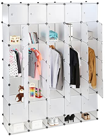 Relaxdays XXL Kleiderschrank Stecksystem, 25 Fächer, 5 Kleiderstangen, Schlafzimmerschrank HxB 234x180 cm, transparent