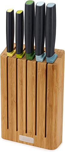 Joseph Joseph Elevate Lot de 5 Couteaux de Cuisine en acier inoxydable japonais, Bloc Couteaux en Bambou, Multicolore