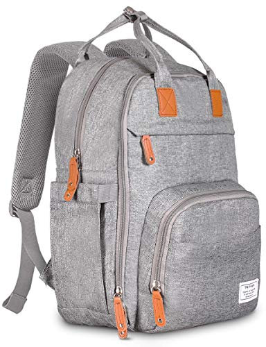 TETHYS Diaper Bag Backpack [Multifunction Waterproof Travel Back Pack] Maternity Baby Nappy Changing Bag Ideal for Mom and Dad, Large Capacity and Stylish Organizer for Baby Care - Gray