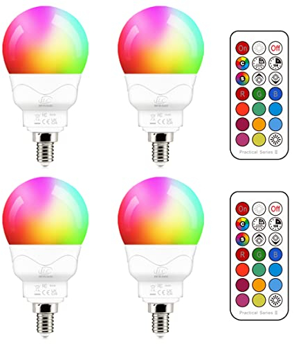 iLC E14 Led Lampe 5W (ersetzt 40W) RGBW mit Fernbedienung kaltweiße 5700K Ambiente RGB Farbwechsel Farbige Birne Leuchtmittel Dimmbare (4er-Pack)