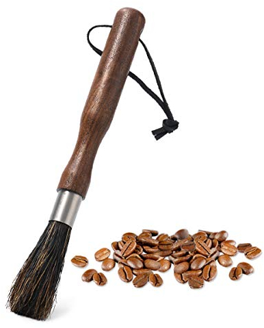 LAOYE Kaffee Pinsel Siebträger Pinsel Kaffeemühle Reiniger Espresso Reinigungsbürste Natur Wildschweinborsten Holzgriff mit Lederkordel