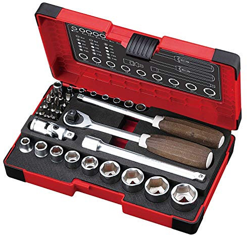 Vessel 1/4 sq (6.35mm) & 3/8 sq (9.5mm) 36pcs. Non-Slip Handle Wood-Compo Socket Wrench Set HRW2303MW (1/4 sq & 3/8 sq Ratchet 36pcs.)