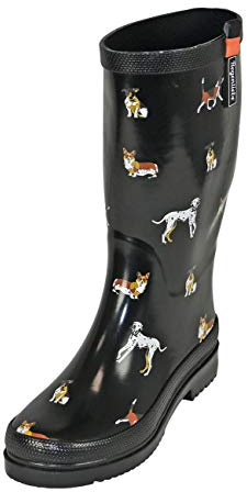 Regenliebe Damen Gummistiefel Waldi High Langschaft Regenstiefel Hunde Motiv