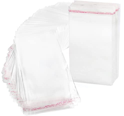 RUBY Lot de 200 sachets transparents en cellophane plastique avec fermeture adhésive 10 x 24 cm