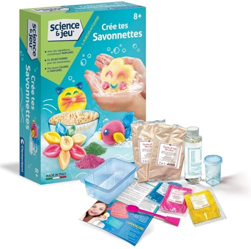 Clementoni- Italia Scienza Lab-Saponi Soffici-Laboratorio per Bambini-Gioco scientifico-Versione Francese, Made in Italy, 8 Anni in più, Multicolore, 15 x 5.5 x 21cm, 52532