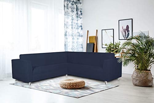 Italian Bed Linen Dehnbarer Spannbezug für Sofas Dahlia, 92% Polyester, 8% Elasthan, Dunkelblau, 350-450 cm