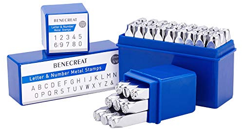 BENECREAT 36 Pack 8mm Buchstaben und Zahlen Metallstempel Stempel Werkzeugkoffer Hartkohlenstoffstahl Stanzwerkzeuge für Schmuck Leder Holzstempeln