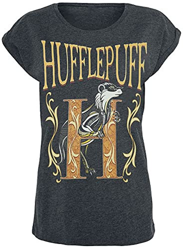 Harry Potter Poufsouffle Femme T-Shirt Manches Courtes Anthracite M 60% Coton, 40% Polyester Large
