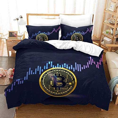 IWSDQ Bettwäsche 135X200 cm, Blaue Bitcoin Weich Und Bequem, 3D Digital Print Dreiteiliger Bettbezug Mit Reißverschluss Decke Einzel Maße