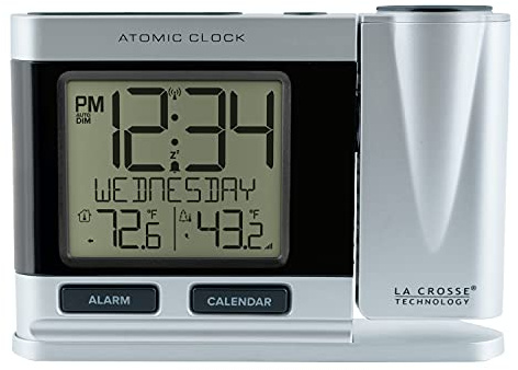 La Crosse Technology 616-12667-INT Silver Atomic Projection Alarm Clock with Temperature