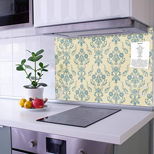 banjado Küchenrückwand Glas ohne Bohren 60x40cm – Glasrückwand Küche mit Motiv Tapete Blumen/Spritzschutz Küchenrückwand Glas/selbstklebende Küchenrückwand Platte - magnetisch & beschreibbar
