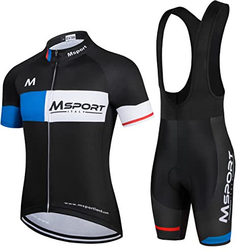 Msport Fahrradbekleidung Set – Komplettanzug Radtrikot + Trägerhose mit 5D-Gel-Polsterung Antistoß - A-03b L