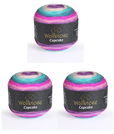 Cupcake 3 x 150g Strickwolle 450 Gramm Wolle zum Stricken und Häkeln Babywolle türkische Wolle Farbverlaufswolle (pink türkis lila 3030)