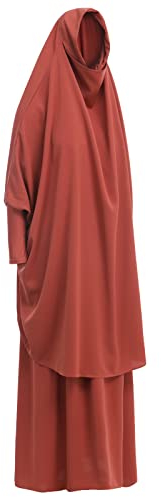 Abaya Muslim Damen Muslimische Kleider Islamische Kleidung Zweiteiler in voller Lange Hijab Kleid Robe Anzug Abaya Schal Kleid Robe Kleid Gebet Kleid Top und Dress Sets Orange Einheitsgröße