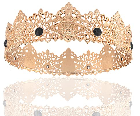 King Men Tiara Krone Imperial Mittelalter Stirnband Kristall Festzug für Hochzeit Halloween Messe Kostüm Geburtstag (Schwarz)