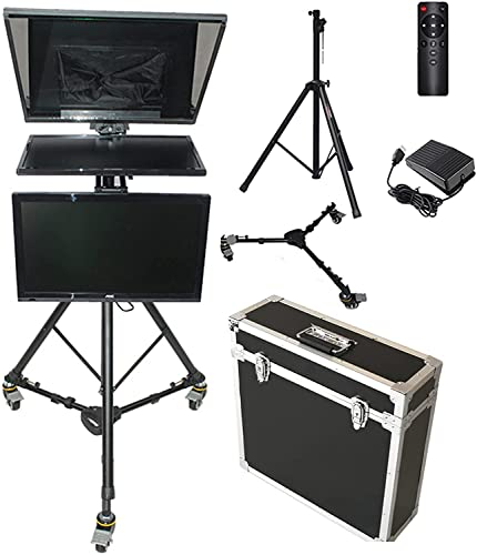20 inch Liftable Teleprompter with Remote Control and app Metal with Adjustable Tempered Optical Glass Supports Webcam Wide Angle Camera Lens Studio Make Videos (Dual Screen)