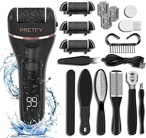 Pretfy Lima elettrica per pedicure per piedi ricaricabile, portatile, elettronica, con 3 teste di sabbia, cura dei piedi per la cura dei piedi morti e secchi, colore: nero