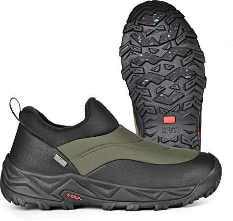 XPETI Mens Winter Shoes Slip on Hiking Boots Waterproof Olive Size 11