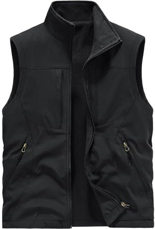 BWBIKE Gilet Polaire Réversible Pour Homme - Veste Sans Manches Plus Velours, Épaississant, Coupe-vent, Extérieur, Souple à Fermeture Éclair Intégrale - Noir, S