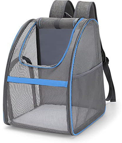 ALLSOPETS Zaino per Cani e Gatti Zaino Trasportino Pieghevole per Cani Taglia Piccola Zaino Gatto per Viaggo e Campeggio con Cinturino di Sicurezza Zaino Porta Animali Blu