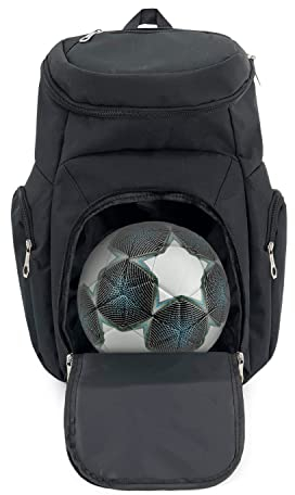 Gespann Basketball Rucksack mit Ballhalter & Schuhfach Sportgeräte Tasche für Fußball, Volleyball, Fitnessstudio, Outdoor, Reisen, Schule (Schwarz)