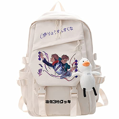 Anime Jujutsu Kaisen Ryomen Sukuna Nylon Rucksack,Mode Cartoon Große Kapazität Schultasche College-Tasche,Weiß-2,L
