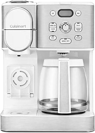 Cuisinart Coffee Machine, 12 Cups Glass Carafe, Automatic Hot & Iced Coffee Maker, Single Server Brewer, Stainless Steel, SS-16W, White