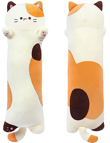 SNOWOLF Katze Weiches Kissen Plüsch Schlafkissen Baumwolle Kätzchen Kissen Kuschelig Gefüllte Nette Plüsch Puppe Spielzeug Geschenk Für Kinder Freundin (90cm)